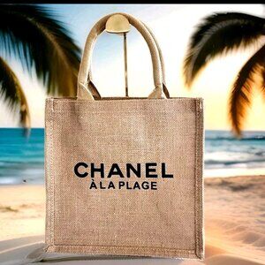Chanel A La Plage VIP Raffia Tote Bag ~ Print on Both Sides NEW